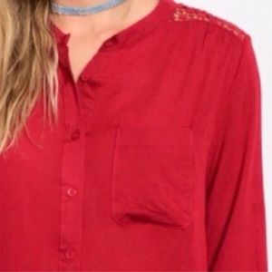 Tops - Red Lace Back Blouse Tops - Red Lace Back Blouse